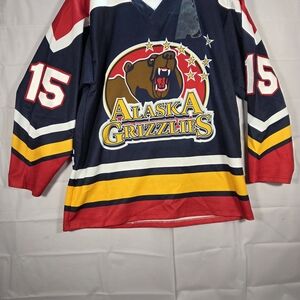 Alaska Grizzlies Men's Navy Blue, Red & Gold Hockey Jersey - 15